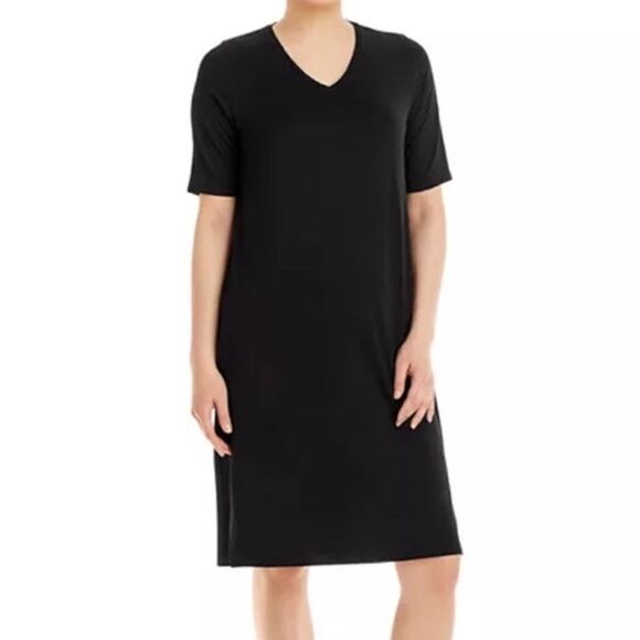 Eileen Fisher Black Short Sleeve Viscose Spandex T-shirt Dress Size Small - Picture 1 of 6